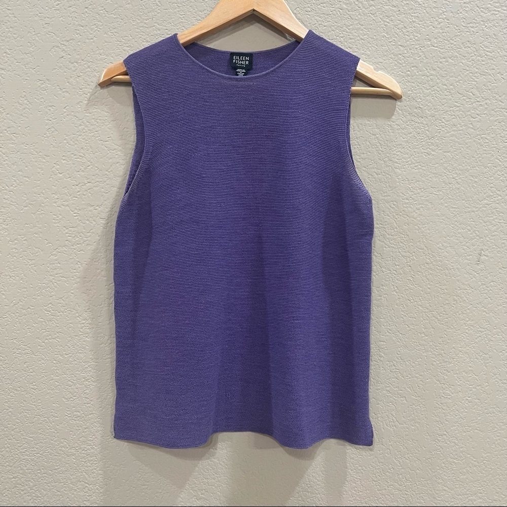 Eileen Fisher Womens 100% Wool Purple Sleeveless Pullover Sweater PM Lagenlook